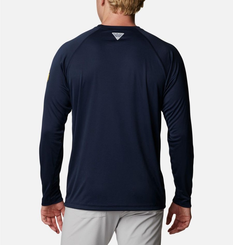 Columbia Collegiate PFG Terminal Tackle Long Sleeve - Michigan Men's T-Shirt Navy | UIMQOY-289