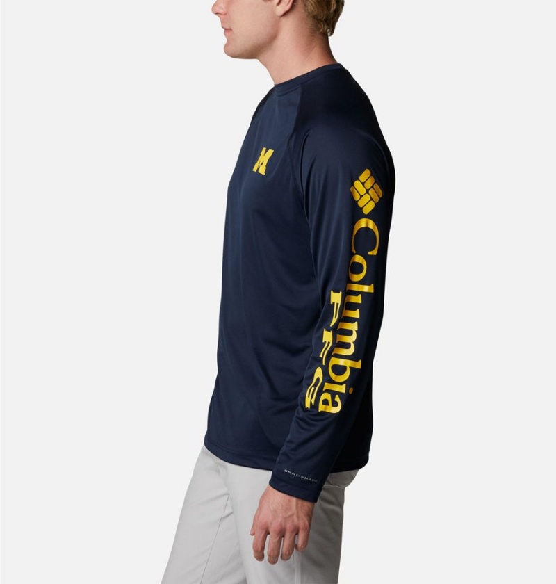 Columbia Collegiate PFG Terminal Tackle Long Sleeve - Michigan Men's T-Shirt Navy | UIMQOY-289