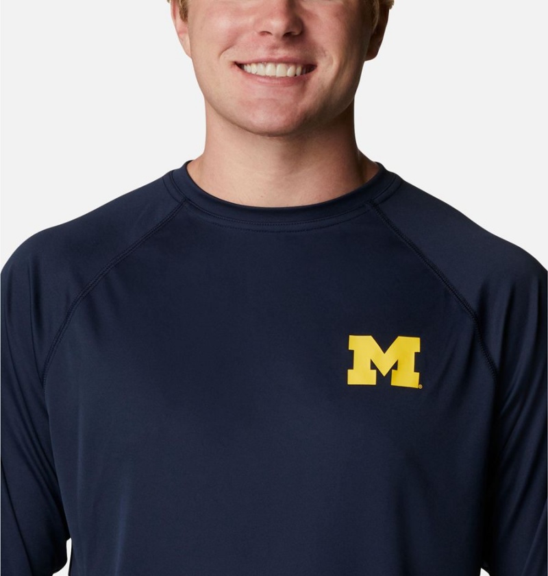 Columbia Collegiate PFG Terminal Tackle Long Sleeve - Michigan Men's T-Shirt Navy | UIMQOY-289