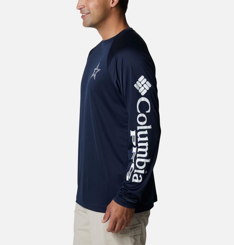 Columbia Collegiate PFG Terminal Tackle Long Sleeve - Dallas Cowboys Men's T-Shirt Navy | ADFCPJ-472