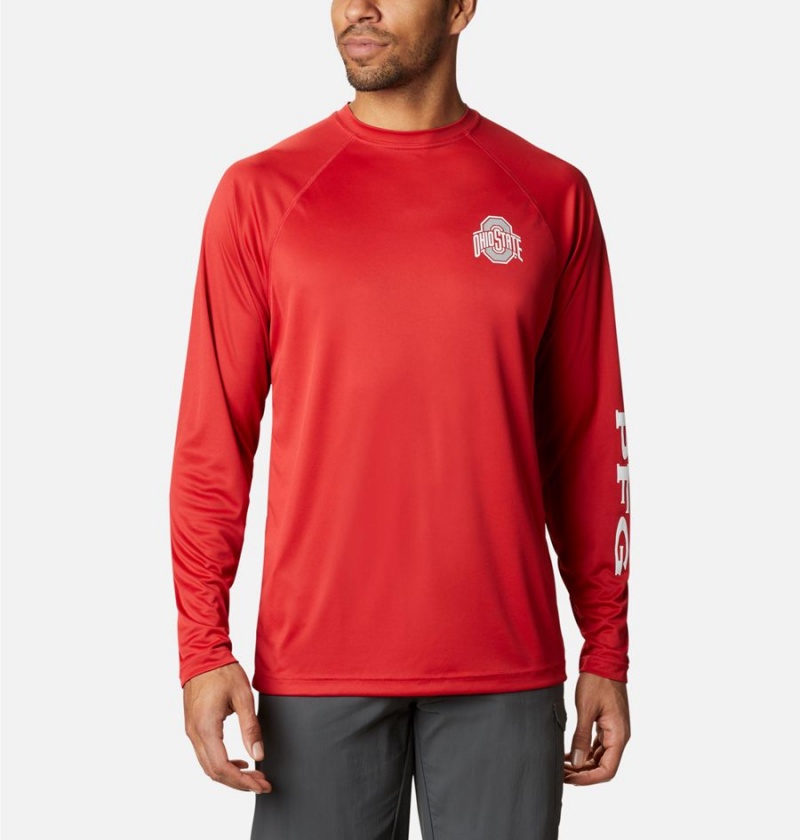 Columbia Collegiate PFG Terminal Tackle Long Sleeve - Ohio State Men\'s T-Shirt Red | NSAKDW-791