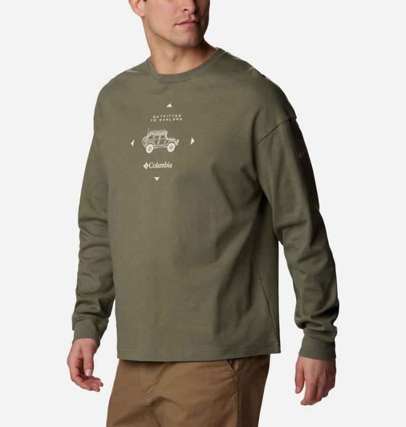 Columbia Duxbery Relaxed Long Sleeve Men's T-Shirt Green | UYQKWL-024