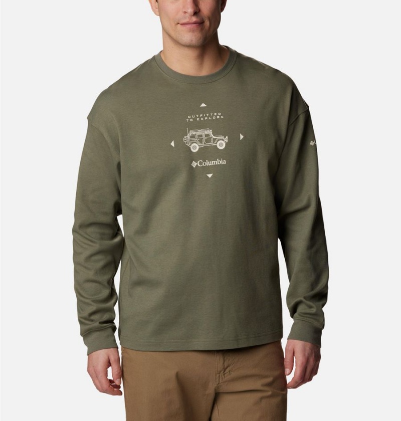 Columbia Duxbery Relaxed Long Sleeve Men\'s T-Shirt Green | UYQKWL-024