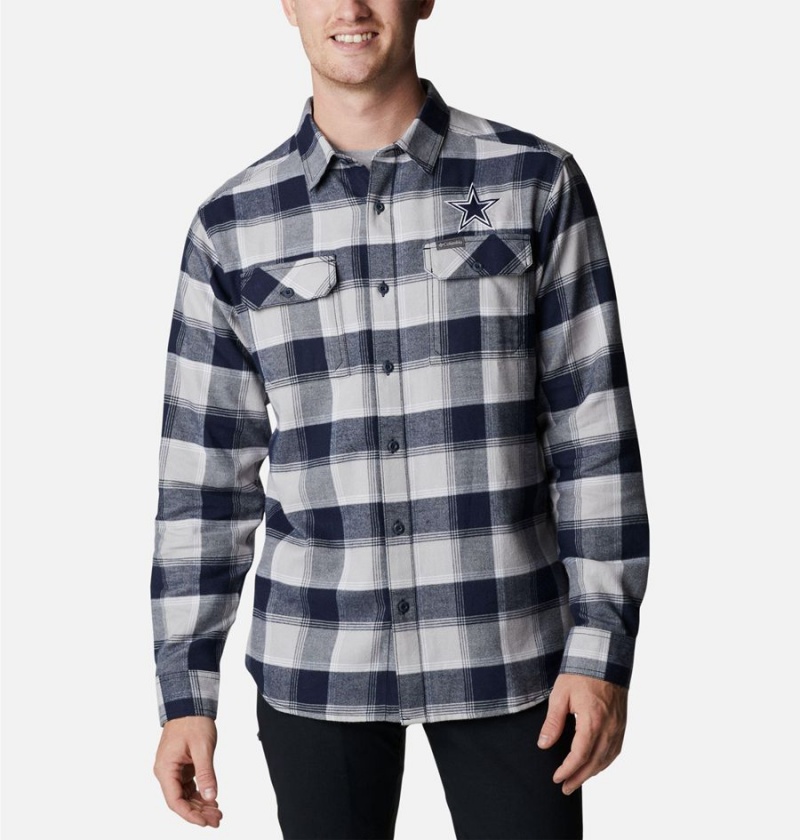 Columbia Flare Gun Flannel Long Sleeve - Dallas Cowboys Men\'s Shirt White | JVHUMP-289