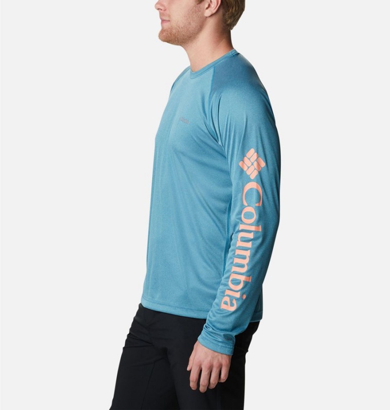 Columbia Fork Stream Heather Long Sleeve Men's T-Shirt Blue | OXIPRJ-754