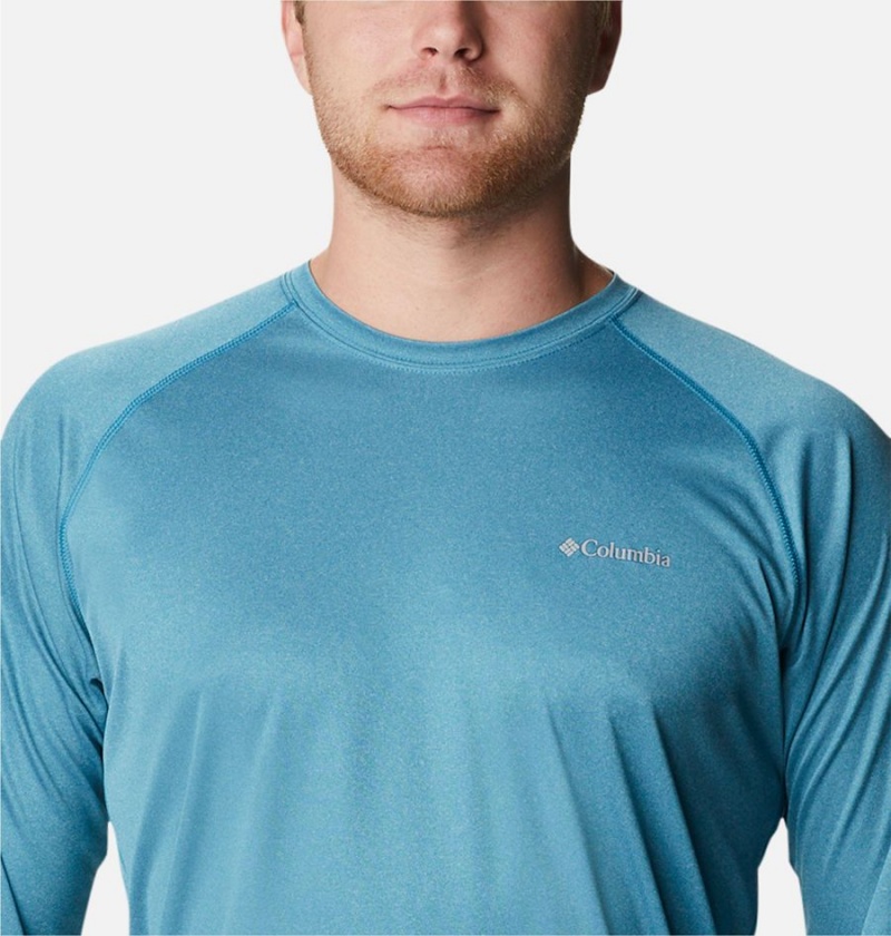 Columbia Fork Stream Heather Long Sleeve Men's T-Shirt Blue | OXIPRJ-754