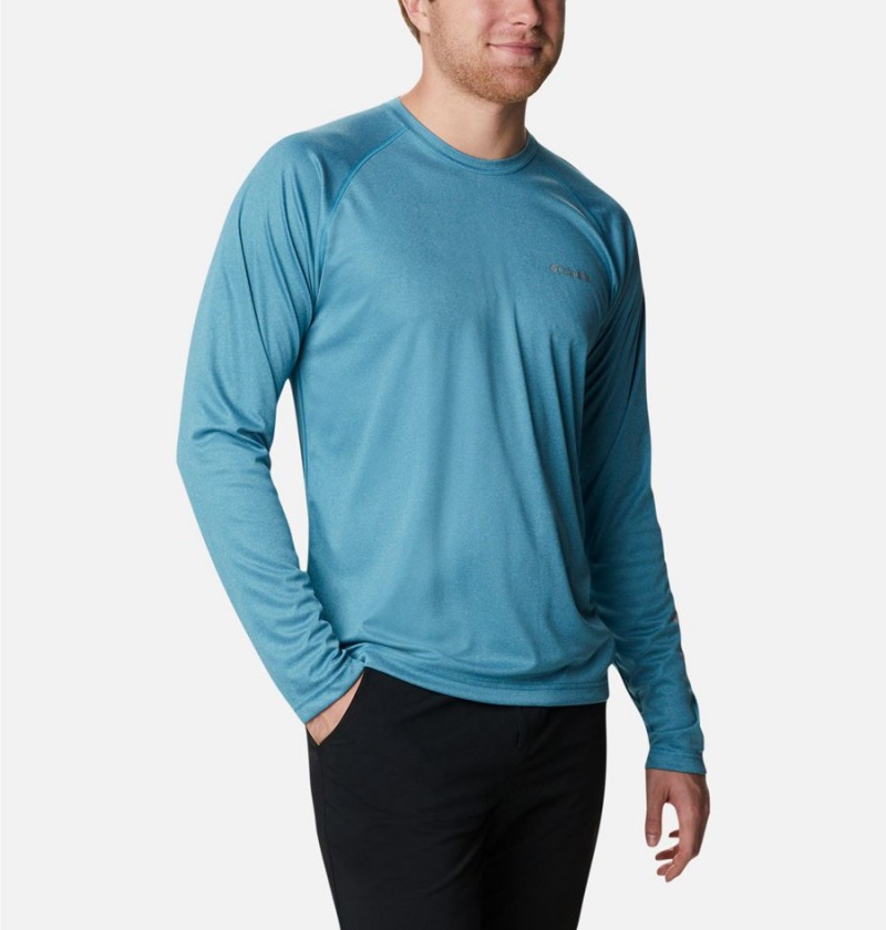 Columbia Fork Stream Heather Long Sleeve Men's T-Shirt Blue | OXIPRJ-754