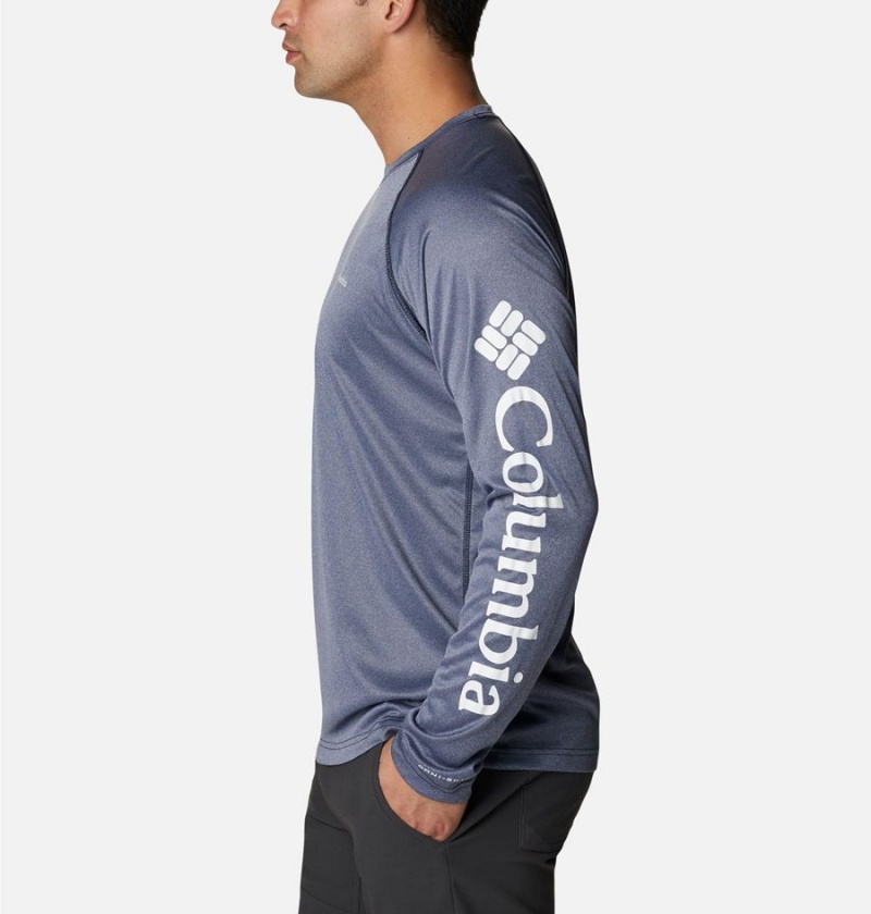 Columbia Fork Stream Heather Long Sleeve Men's T-Shirt Navy | DKUESH-830