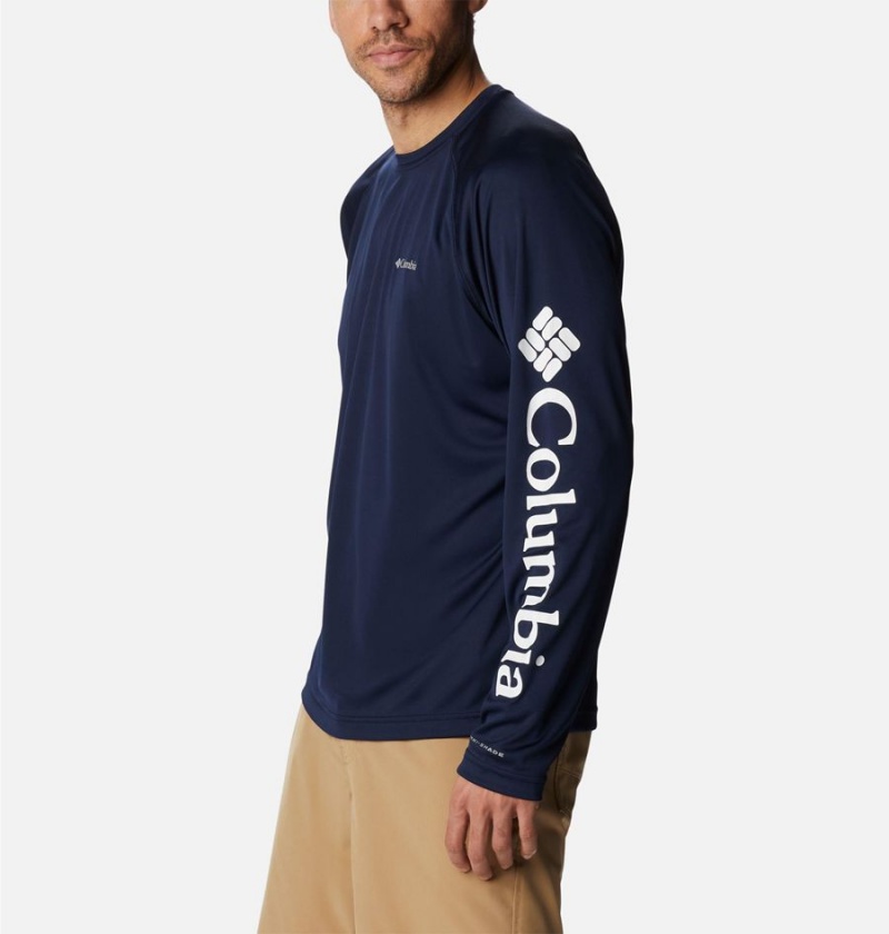 Columbia Fork Stream Long Sleeve Men's T-Shirt Navy | AHJSKG-948