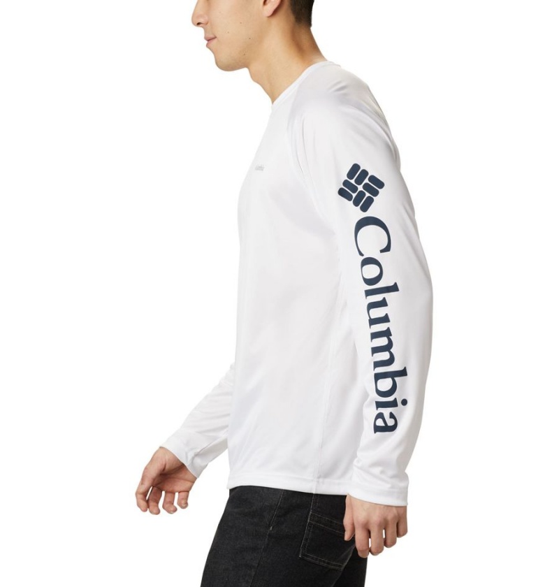 Columbia Fork Stream Long Sleeve Men's T-Shirt White | PZDOMJ-285