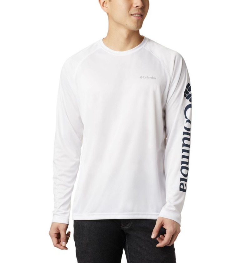 Columbia Fork Stream Long Sleeve Men\'s T-Shirt White | PZDOMJ-285