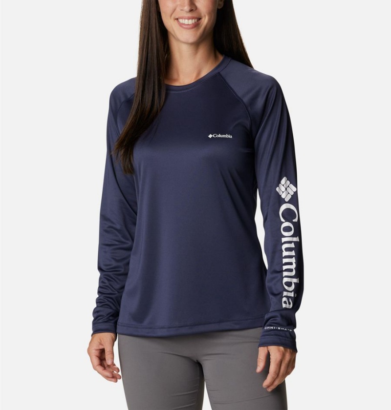 Columbia Fork Stream Long Sleeve Women\'s T-Shirt Navy | WMXKRN-530