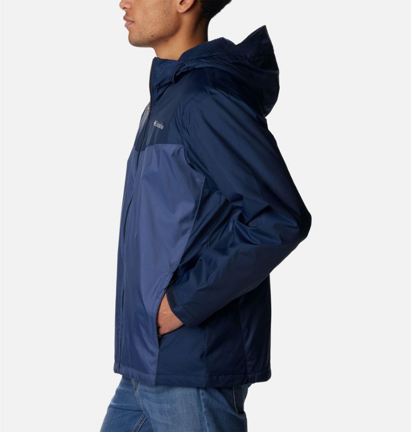 Columbia Glennaker Sherpa Lined Men's Rain Jacket Navy | LIFMSU-956