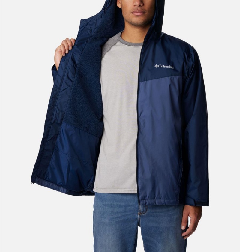 Columbia Glennaker Sherpa Lined Men's Rain Jacket Navy | LIFMSU-956