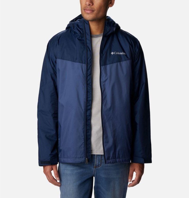 Columbia Glennaker Sherpa Lined Men's Rain Jacket Navy | LIFMSU-956