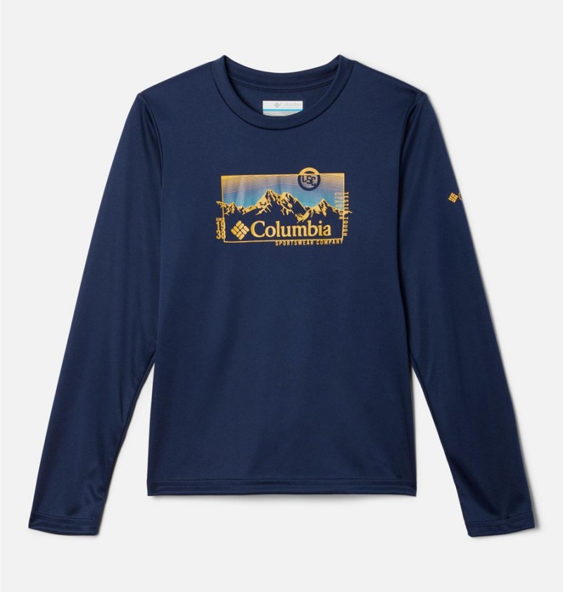 Columbia Grizzly Peak Long Sleeve Graphic Kids\' T-Shirt Navy | MSHLIY-708