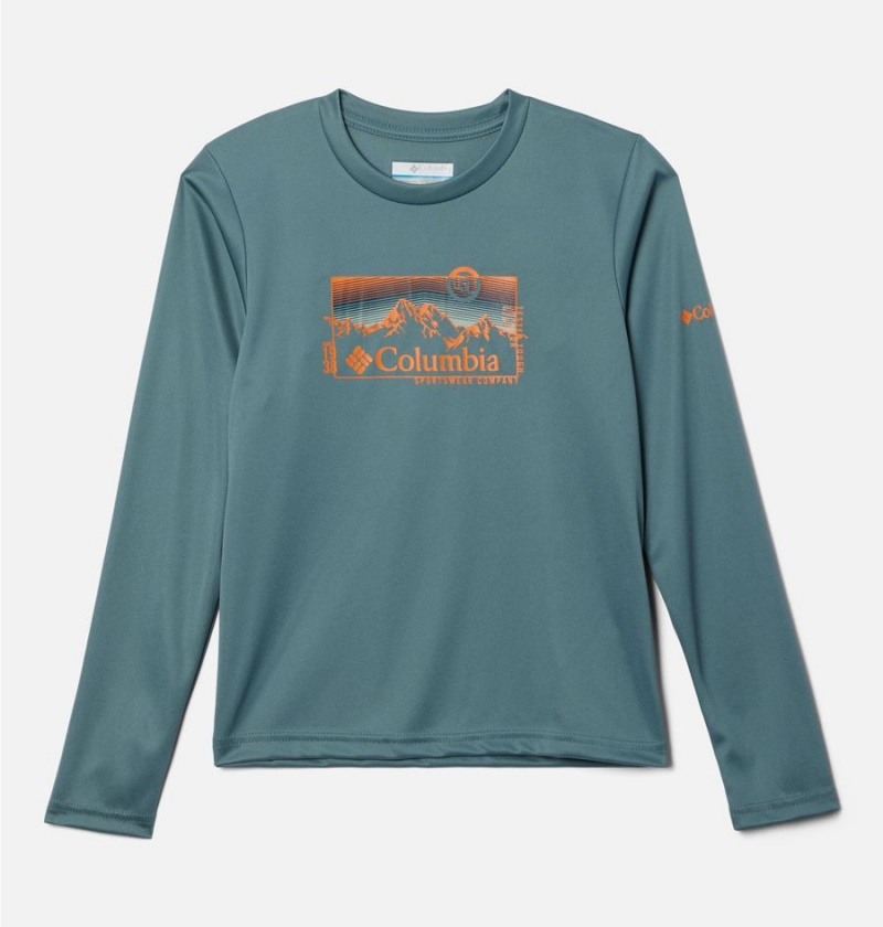 Columbia Grizzly Peak Long Sleeve Graphic Kids\' T-Shirt Turquoise | SDJRPL-749