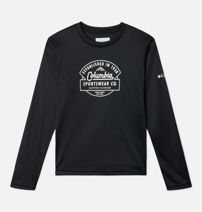 Columbia Grizzly Peak Long Sleeve Graphic Kids\' T-Shirt Black | GKJSUV-183