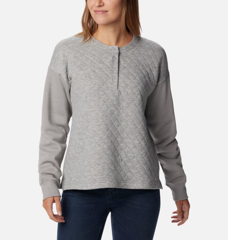 Columbia Hart Mountain Quilted Crew Women\'s Pullover Grey | PRLQIN-814