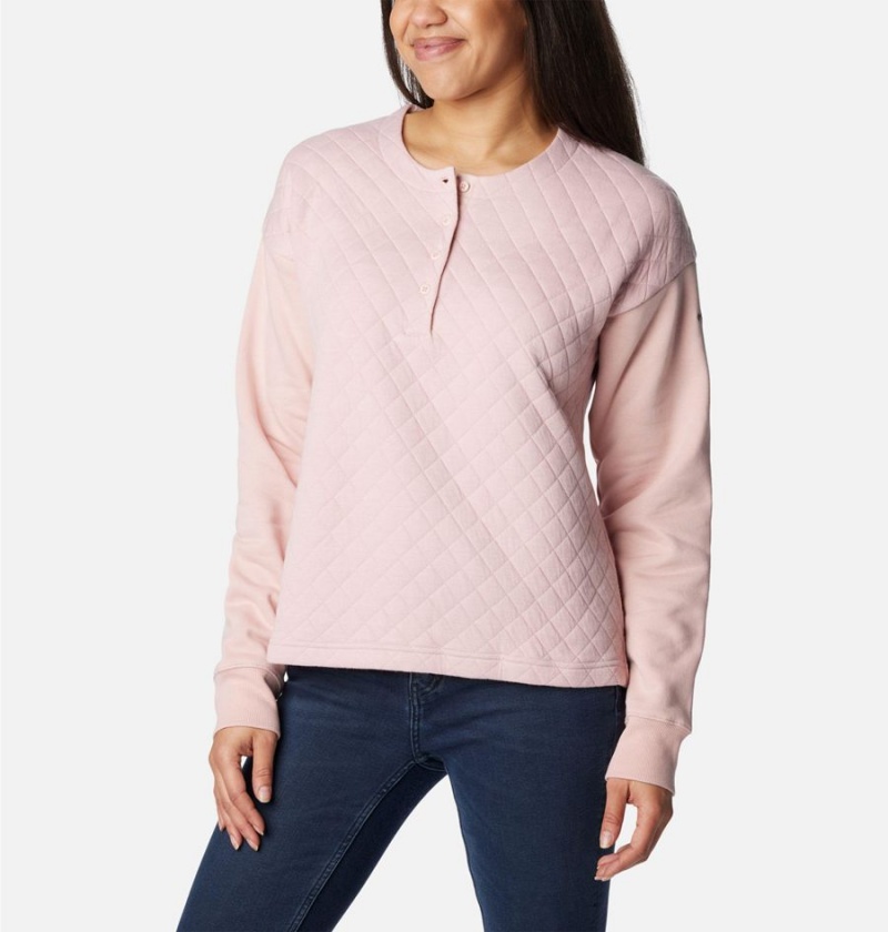 Columbia Hart Mountain Quilted Crew Women's Pullover Pink | ZFWLAH-269