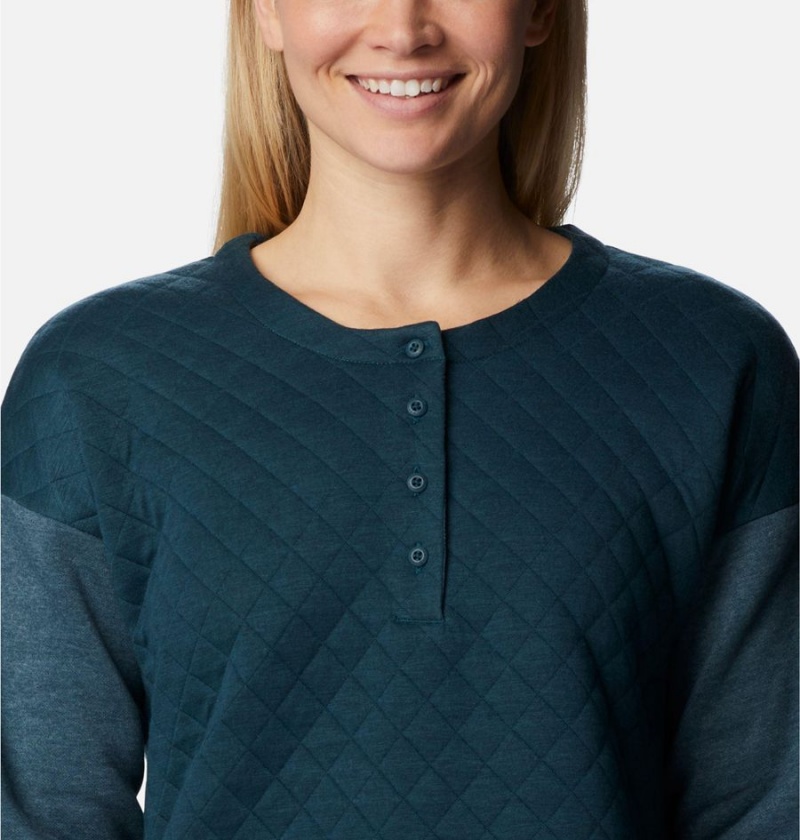 Columbia Hart Mountain Quilted Crew Women's Pullover Turquoise | RLBAIE-548
