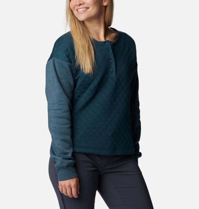 Columbia Hart Mountain Quilted Crew Women's Pullover Turquoise | RLBAIE-548