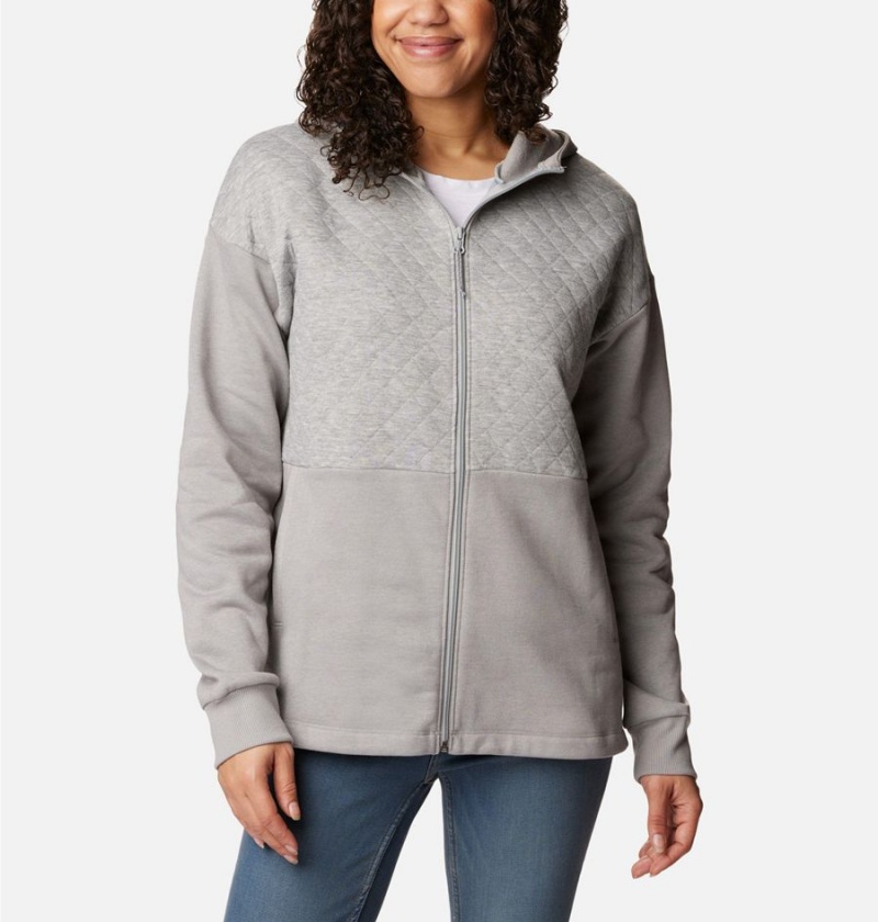 Columbia Hart Mountain Quilted Hooded Full Zip Women\'s Fleece Jacket Grey | JVOQFA-653