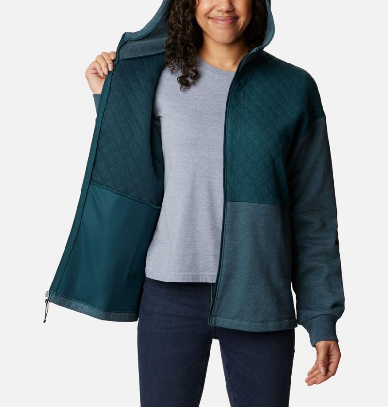 Columbia Hart Mountain Quilted Hooded Full Zip Women's Fleece Jacket Turquoise | LZAMHG-451