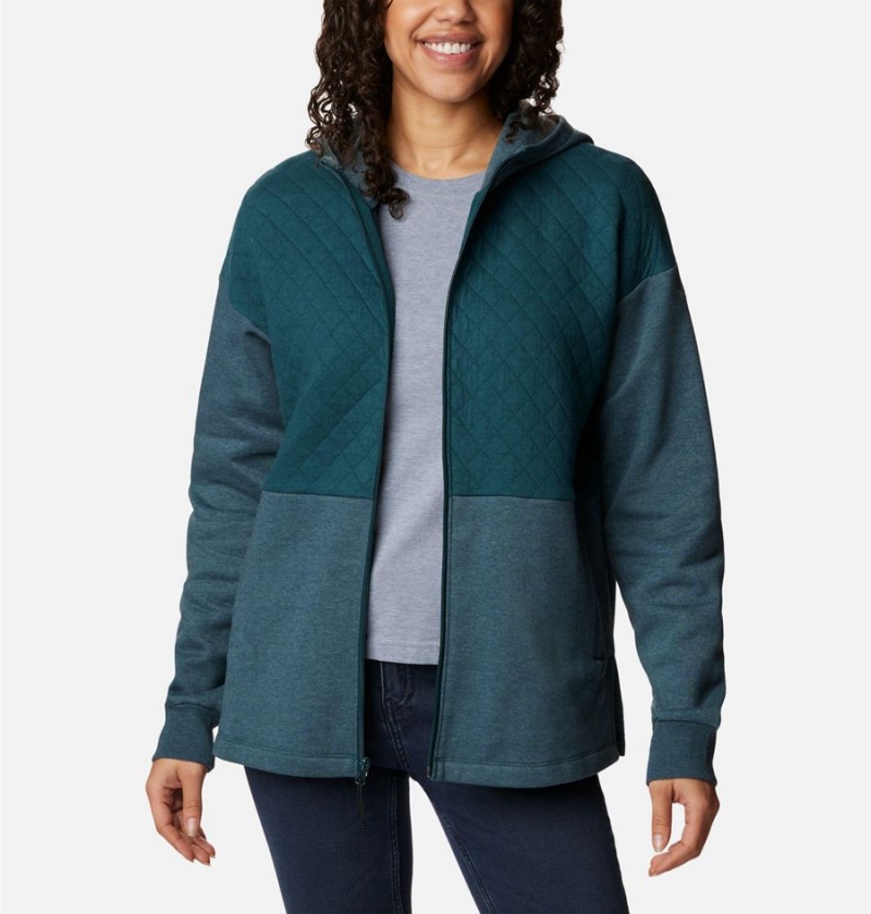 Columbia Hart Mountain Quilted Hooded Full Zip Women's Fleece Jacket Turquoise | LZAMHG-451