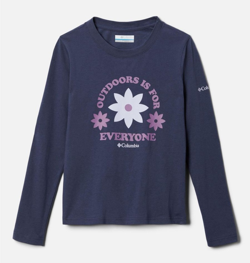 Columbia Hazeldel Hill Long Sleeve Graphic Kids\' T-Shirt Navy | GDQCEN-821