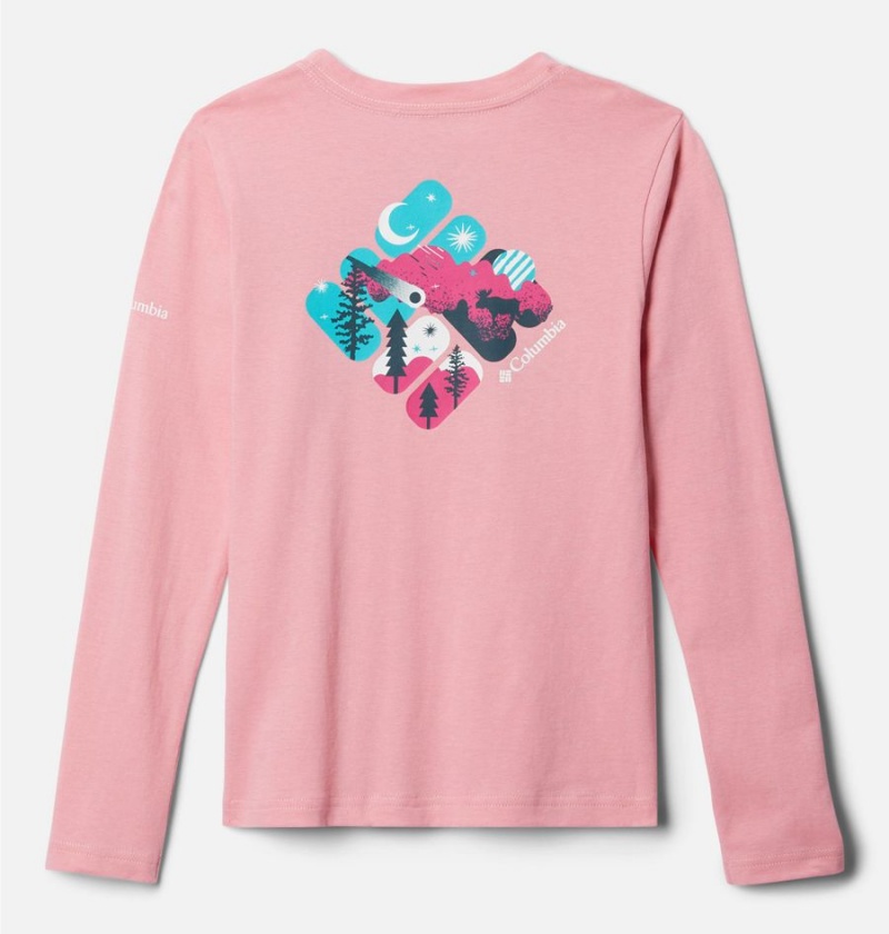 Columbia Hazeldel Hill Long Sleeve Graphic Kids' T-Shirt Pink | JSWXUZ-097