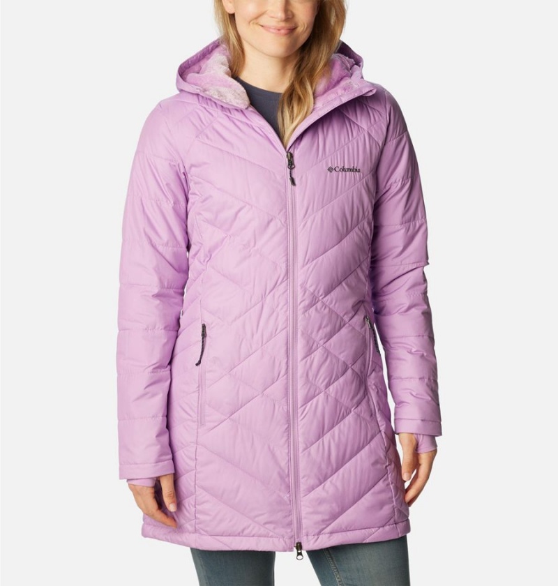 Columbia Heavenly Long Hooded Women\'s Puffer Jacket Purple | NIWEQX-934