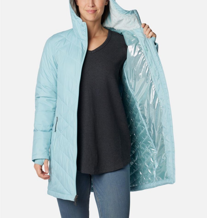 Columbia Heavenly Long Hooded Women's Puffer Jacket Turquoise | OQXKYD-608