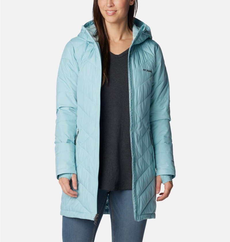Columbia Heavenly Long Hooded Women's Puffer Jacket Turquoise | OQXKYD-608