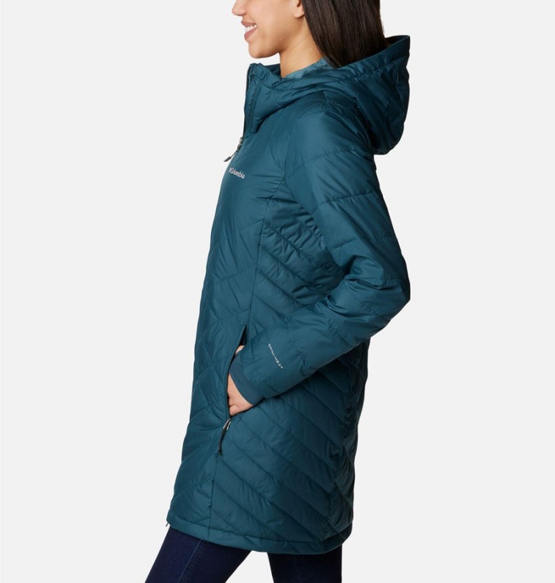Columbia Heavenly Long Hooded Women's Puffer Jacket Turquoise | GLFZVM-630