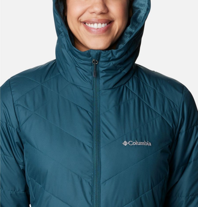Columbia Heavenly Long Hooded Women's Puffer Jacket Turquoise | GLFZVM-630