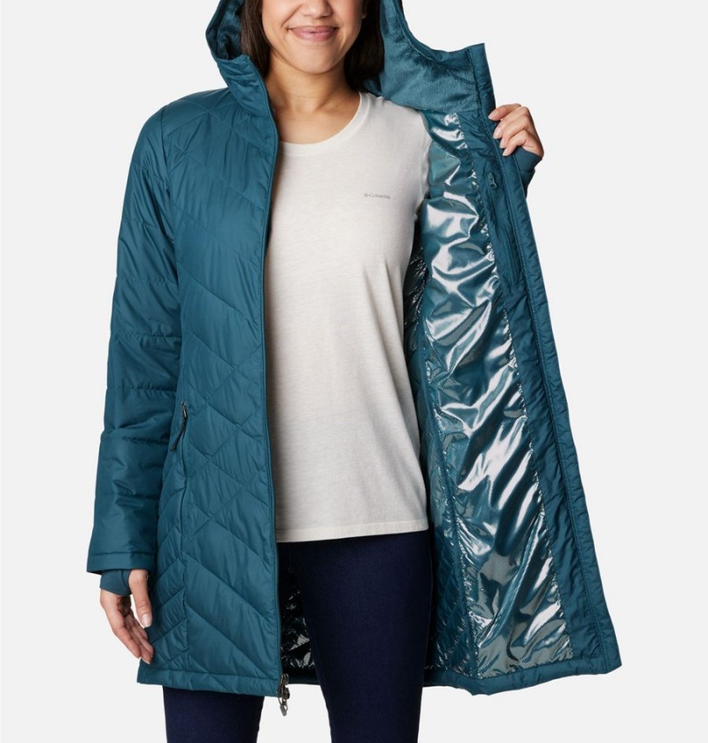 Columbia Heavenly Long Hooded Women's Puffer Jacket Turquoise | GLFZVM-630