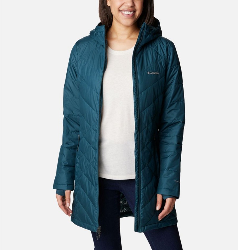 Columbia Heavenly Long Hooded Women's Puffer Jacket Turquoise | GLFZVM-630