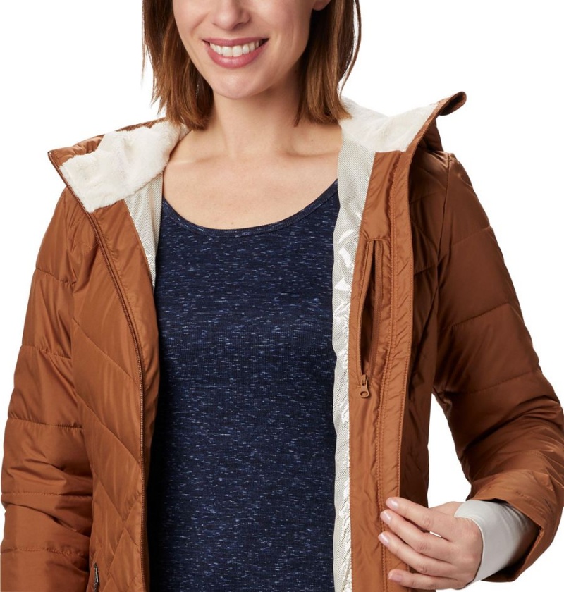 Columbia Heavenly Long Hooded Women's Puffer Jacket Brown | FUMLPW-296