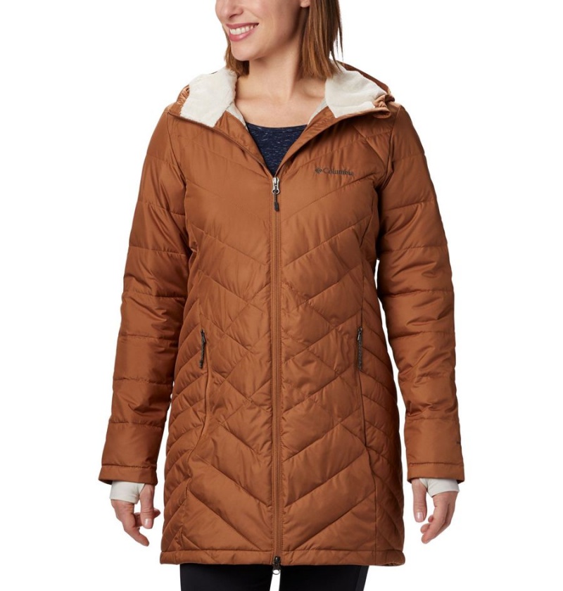 Columbia Heavenly Long Hooded Women\'s Puffer Jacket Brown | FUMLPW-296