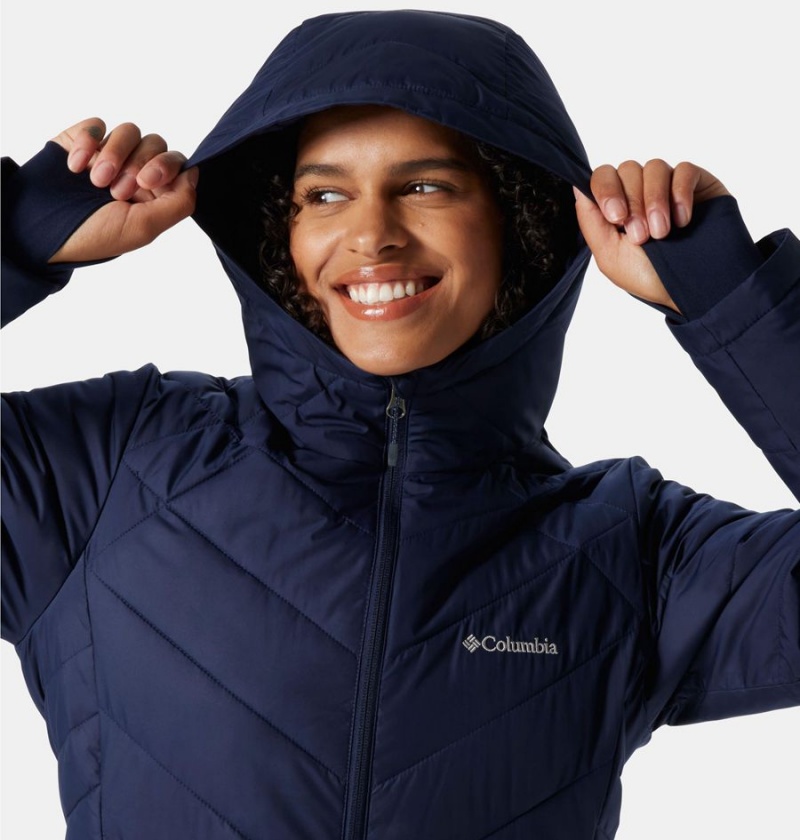 Columbia Heavenly Long Hooded Women's Puffer Jacket Navy | FHKYUC-601