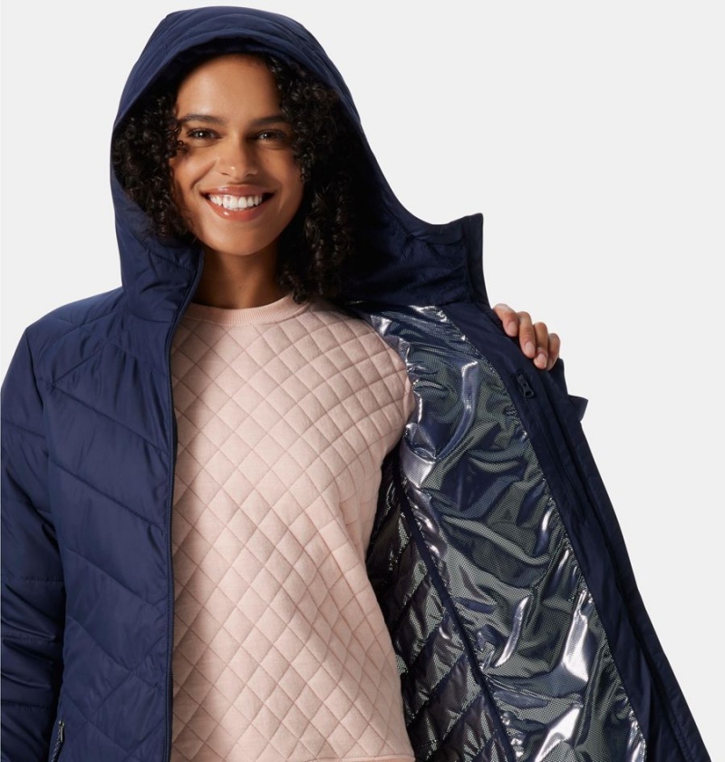 Columbia Heavenly Long Hooded Women's Puffer Jacket Navy | FHKYUC-601