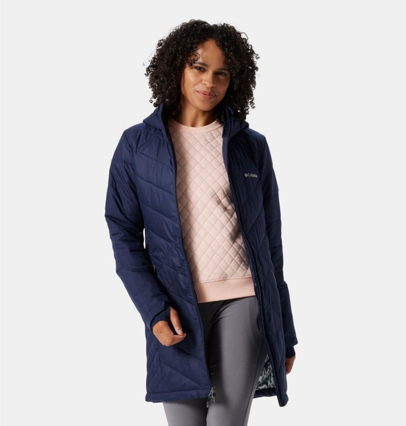 Columbia Heavenly Long Hooded Women's Puffer Jacket Navy | FHKYUC-601