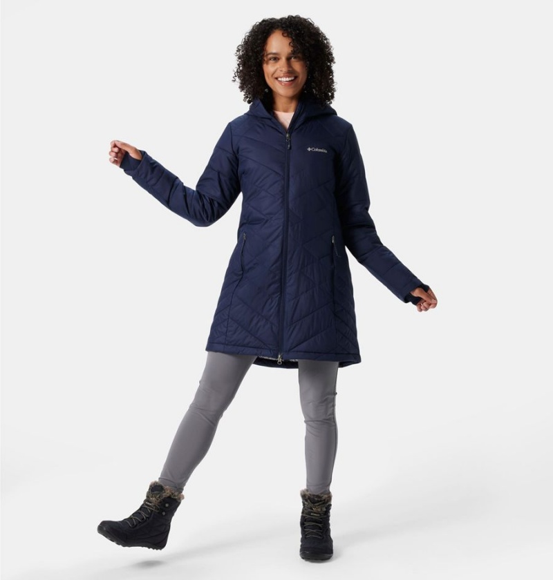 Columbia Heavenly Long Hooded Women's Puffer Jacket Navy | FHKYUC-601