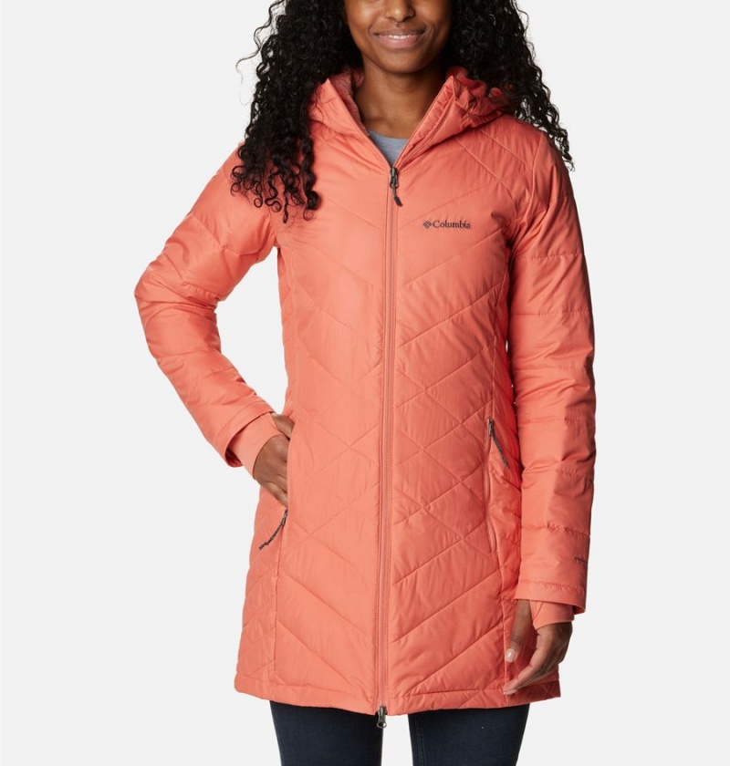 Columbia Heavenly Long Hooded Women\'s Puffer Jacket Coral | UYJBWQ-314