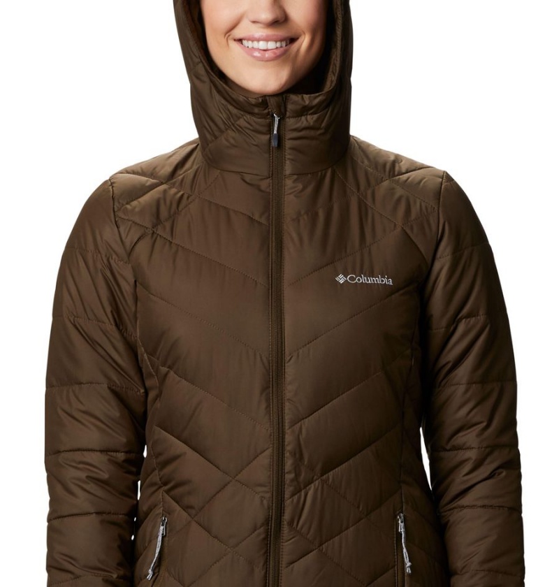 Columbia Heavenly Long Hooded Women's Puffer Jacket Olive | NWLVTM-075