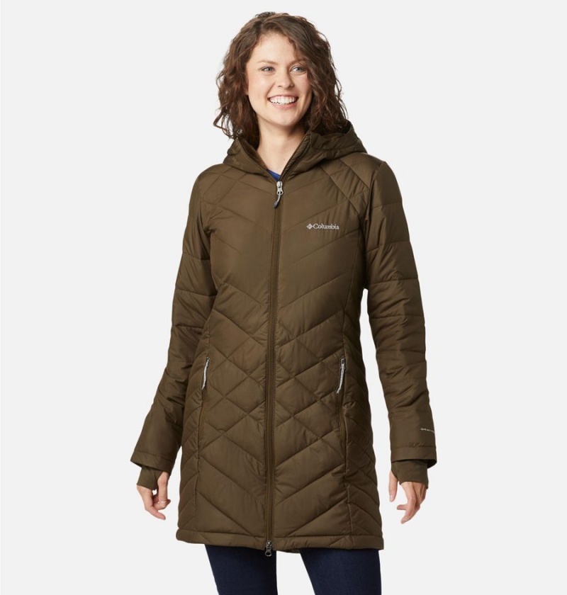 Columbia Heavenly Long Hooded Women's Puffer Jacket Olive | NWLVTM-075