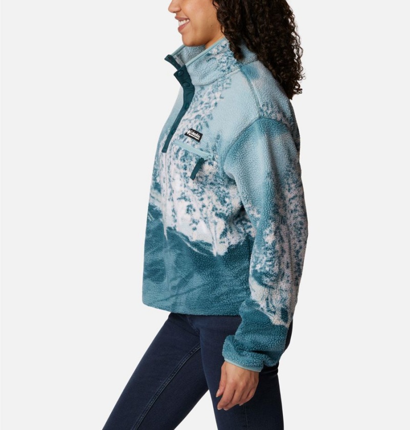 Columbia Helvetia Cropped Half Snap Fleece Women's Pullover Turquoise | ELBJYI-986