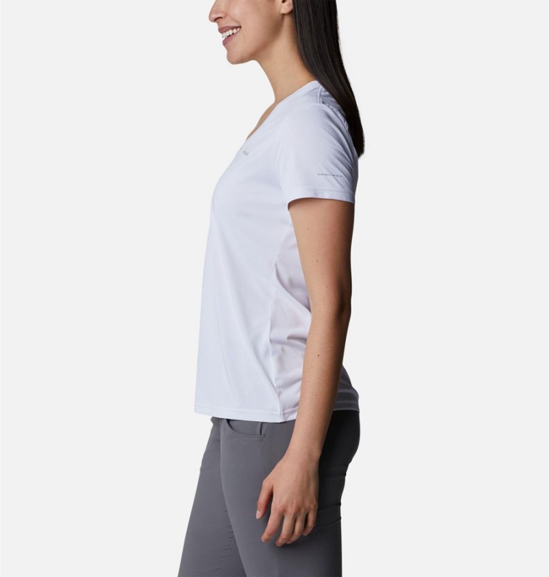 Columbia Hike Short Sleeve V-Neck Women's T-Shirt White | XZGWAM-719
