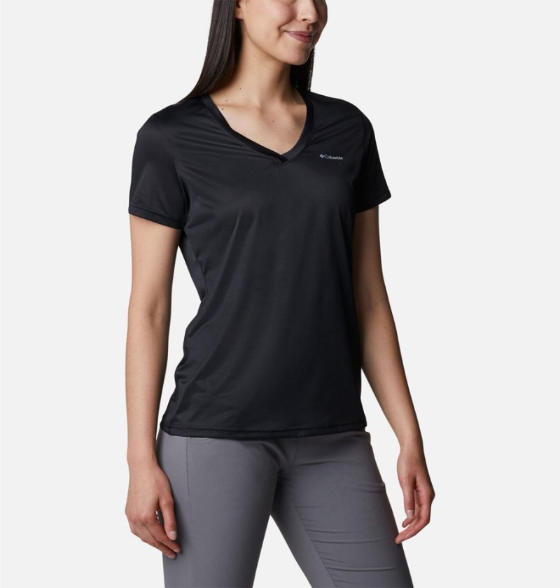 Columbia Hike Short Sleeve V-Neck Women's T-Shirt Black | XCHFUI-271